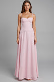 Simple Light Pink A Line Spaghetti Straps Long Evening Dress
