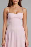 Simple Light Pink A Line Spaghetti Straps Long Evening Dress