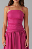 Spaghetti Straps A Line Fuchsia Cotton Evening Dress