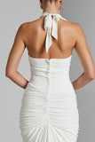 Ivory Halter Mermaid Chiffon V Neck Long Evening Dress