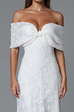 Ivory Mermaid Off The Shoulder Lace Maxi Boho Formal Dress