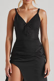 Black Sheath Spaghetti Straps Maxi Long Formal Dress with Slit