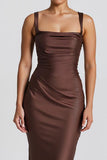 Coffee Mermaid Spaghetti Straps Maxi Formal Dress