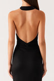 Sheath Halter Black Long Black Tie Dress
