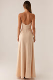 Apricot Spaghetti Straps Maxi Evening Dress