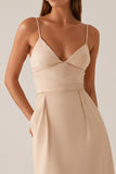 Apricot Spaghetti Straps Maxi Evening Dress