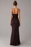 Brown Mermaid Spaghetti Straps Formal Dress