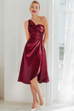 Cabernet A Line Satin One Shoulder Ruched Midi Bridesmaid Dress