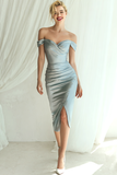 Off The Shoulder Bodycon Dusty Blue Midi Cocktail Dress