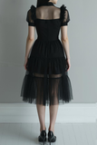 Black High Neck A Line Tulle Cocktail Dress