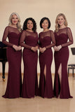 Black Velvet Mermaid Boat Neck Long Choir Dress with Slit