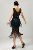 Sparkly Black Green Sequins Fringed 920s Dress with 5-Piece Accessories Set