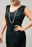 Sparkly Black Green Sequins Fringed 920s Dress with 5-Piece Accessories Set