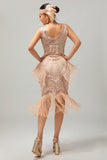 Sparkly Champagne Fringed Sequins 1920s Dress with 5-Piece Accessory Set