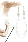 Sparkly Champagne Fringed Sequins 1920s Dress with 5-Piece Accessory Set