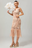 Sparkly Champagne Fringed Sequins 1920s Dress with 5-Piece Accessory Set
