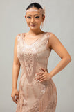 Sparkly Champagne Fringed Sequins 1920s Dress with 5-Piece Accessory Set