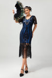 Sparkly Apricot Fringed Sequins Gatsby Midi 1920s Dress with Sleeves