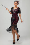 Sparkly Apricot Fringed Sequins Gatsby Midi 1920s Dress with Sleeves