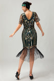 Sparkly Apricot Fringed Sequins Gatsby Midi 1920s Dress with Sleeves