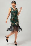Sparkly Green Golden Sequins Bodycon Gatsby Midi 1920s Dress with Tassles