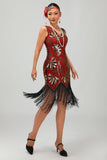 Sparkly Black Golden Fringed Sequins Gatsby Midi 1920s Dress