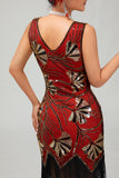 Sparkly Black Golden Fringed Sequins Gatsby Midi 1920s Dress