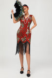Sparkly Black Golden Fringed Sequins Gatsby Midi 1920s Dress