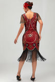 Sparkly Beaded Black Golden Fringed Bodycon Gatsby Midi 1920s Dress
