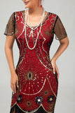 Sparkly Beaded Black Golden Fringed Bodycon Gatsby Midi 1920s Dress