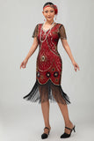 Sparkly Beaded Black Golden Fringed Bodycon Gatsby Midi 1920s Dress