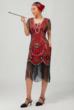 Sparkly Beaded Black Golden Fringed Bodycon Gatsby Midi 1920s Dress