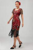 Sparkly Beaded Black Golden Fringed Bodycon Gatsby Midi 1920s Dress