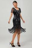 Sparkly Beaded Black Golden Fringed Bodycon Gatsby Midi 1920s Dress