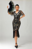 Sparkly Dark Green Sequins Fringed 1920s Dress with 4-Piece Accessories Set