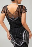 Sparkly Black Silver Gatsby Bodycon Sequins Midi 1920s Dress