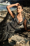 Sparkly Black Mermaid Sequin Cape Sleeve Long Formal Dress