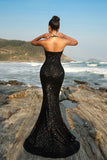 Sparkly Black Mermaid Sequin Halter Long Formal Dress with Slit