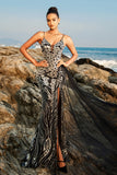 Sparkly Black Mermaid Sequin Long Formal Dress with Slit