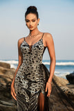 Sparkly Black Mermaid Sequin Long Formal Dress with Slit