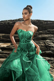 Sparkly Champagne Sweetheart Mermaid Ruffled Sequin Long Formal Dress