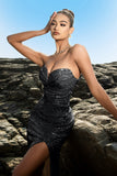 Sparkly Sweetheart Mermaid Black Sequin Long Formal Dress with Slit