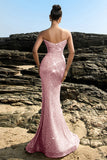 Sparkly Sweetheart Mermaid Black Sequin Long Formal Dress with Slit