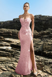 Sparkly Sweetheart Mermaid Black Sequin Long Formal Dress with Slit