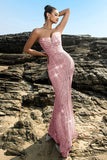 Sparkly Sweetheart Mermaid Black Sequin Long Formal Dress with Slit
