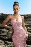 Sparkly Sweetheart Mermaid Black Sequin Long Formal Dress with Slit