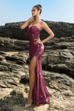Sparkly Sweetheart Mermaid Black Sequin Long Formal Dress with Slit