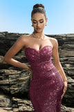 Sparkly Sweetheart Mermaid Black Sequin Long Formal Dress with Slit