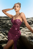Sparkly Sweetheart Mermaid Black Sequin Long Formal Dress with Slit