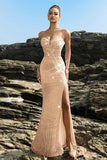 Sparkly Sweetheart Mermaid Black Sequin Long Formal Dress with Slit